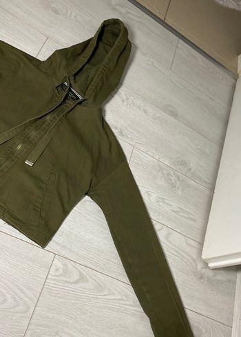 Kapüşonlu Haki Kadın Keten Ceket - Görsel 3