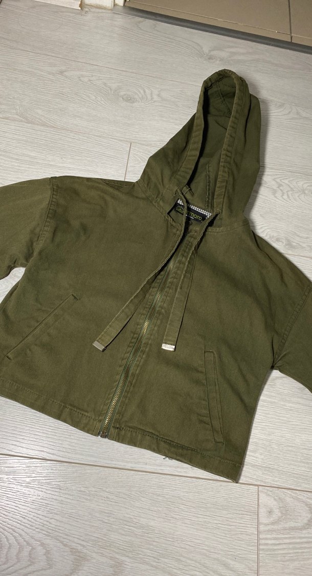 Kapüşonlu Haki Kadın Keten Ceket - Görsel 2