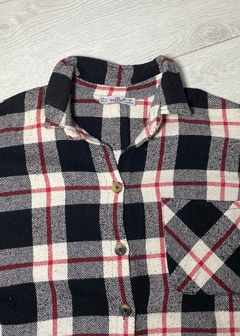 Kadın Gri Ekose Düğmeli Salaş Gömlek - Görsel 3