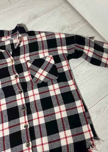 Kadın Gri Ekose Düğmeli Salaş Gömlek - Görsel 4