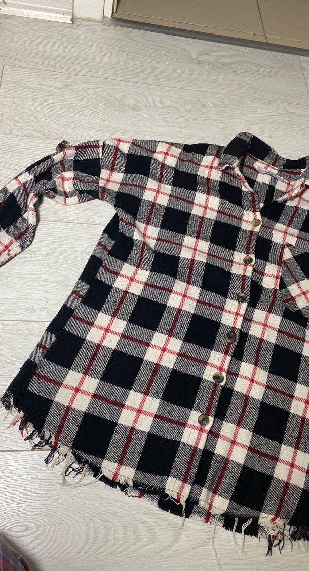 Kadın Gri Ekose Düğmeli Salaş Gömlek - Görsel 2