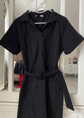 Kemerli Siyah Midi Elbise - Görsel 3