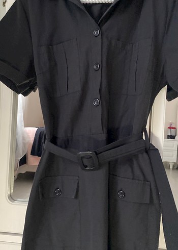 Kemerli Siyah Midi Elbise - Görsel 4