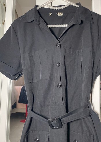 Kemerli Siyah Midi Elbise - Görsel 2