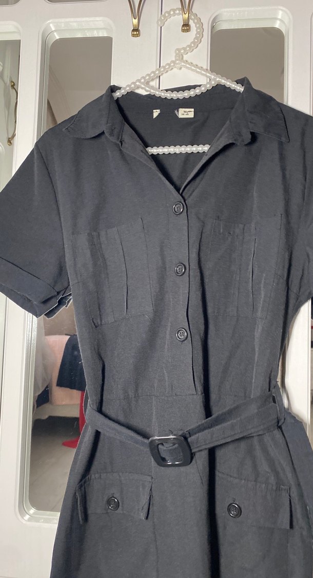 Kemerli Siyah Midi Elbise - Görsel 2