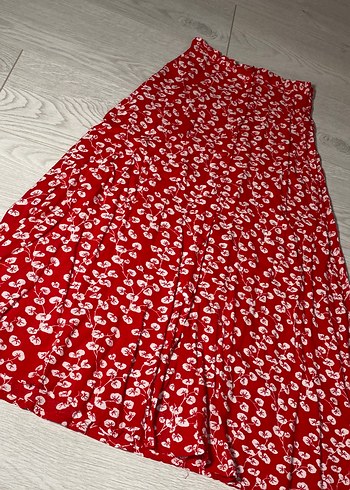 Kırmızı Volanlı Uzun Midi Etek - Görsel 3