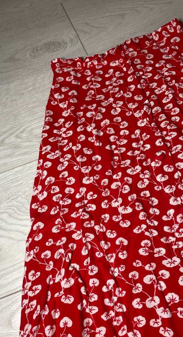 Kırmızı Volanlı Uzun Midi Etek - Görsel 2