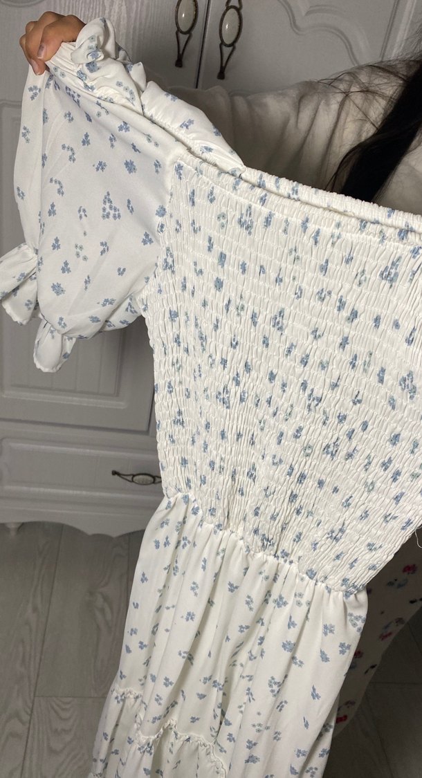 Beyaz Bohem Uzun Elbise - Görsel 2