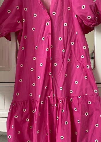 Düğmeli Bohem Pembe Midi Elbise - Görsel 5