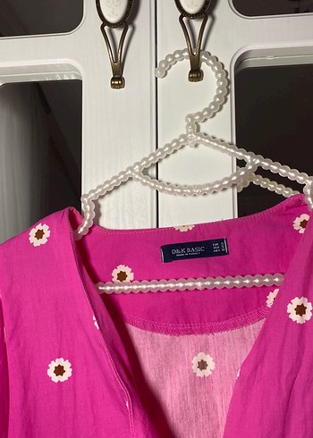 Düğmeli Bohem Pembe Midi Elbise - Görsel 3