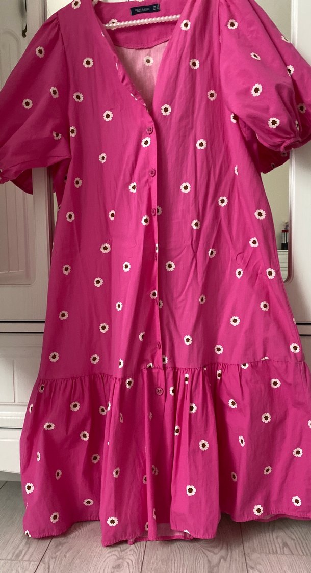 Düğmeli Bohem Pembe Midi Elbise - Görsel 5