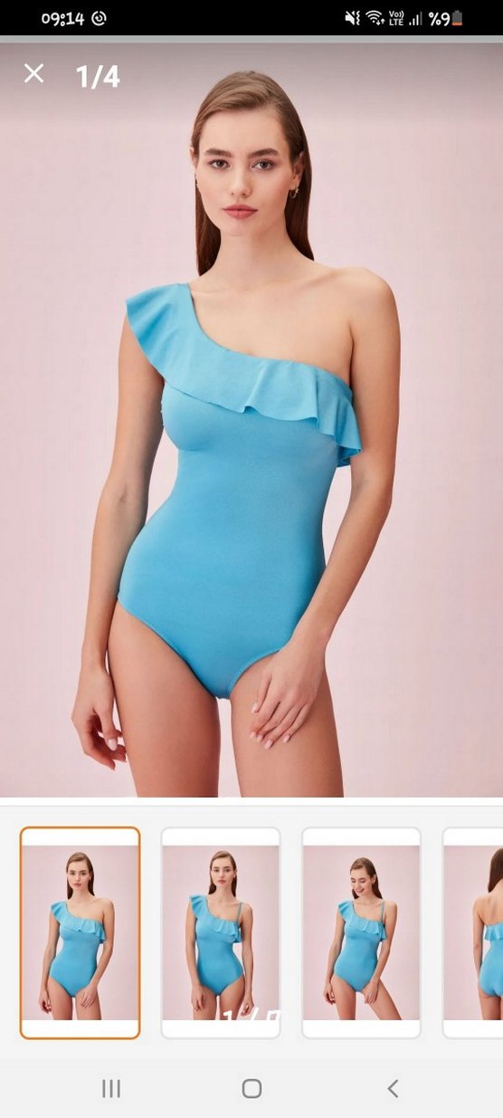 Tek Omuzlu Fırfırlı Mavi Mayo 42 44 uyumlu - Görsel 3