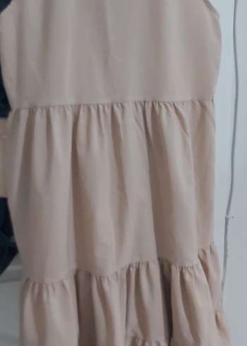 Bej Midi Keten Kadın Elbise - Görsel 6