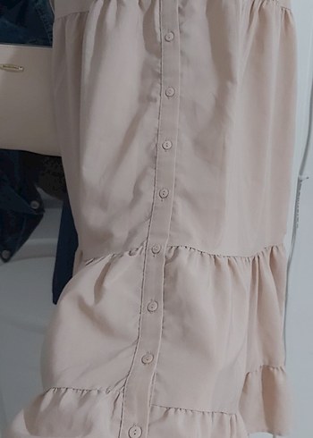 Bej Midi Keten Kadın Elbise - Görsel 7