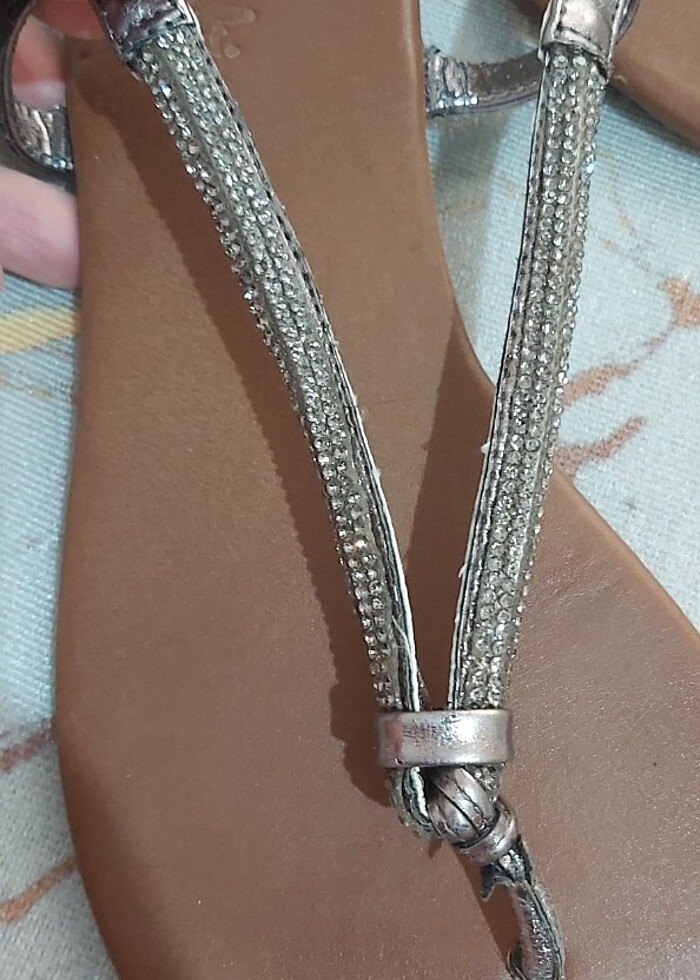 Taşli deri sandalet - Görsel 3