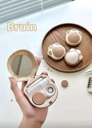 Bej Kedi Pençe Tasarımlı Kontakt Lens Kutusu - Görsel 3