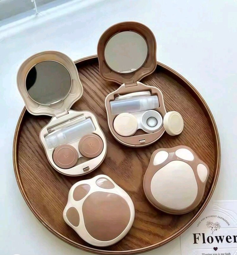 Bej Kedi Pençe Tasarımlı Kontakt Lens Kutusu - Görsel 2