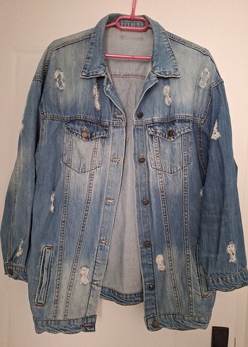 Düğmeli Kadın Mavi Midi Denim Ceket - Görsel 2