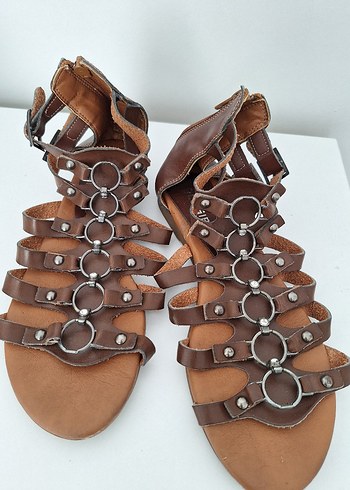 Kahverengi Deri Kadın Sandalet - Görsel 2