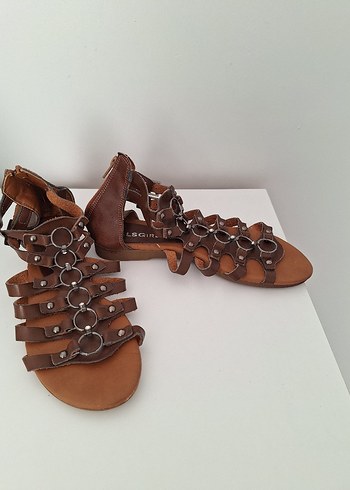 Kahverengi Deri Kadın Sandalet - Görsel 3