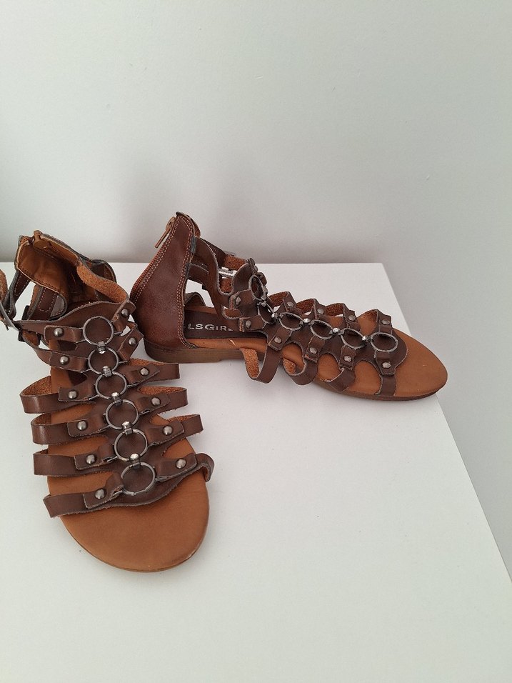 Kahverengi Deri  Kadın Sandalet - Görsel 3