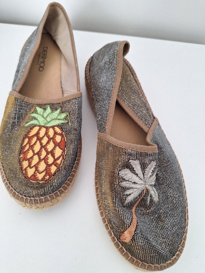 Boncuklu Nakışlı Bohem Hasır Taban  Espadril - Görsel 2