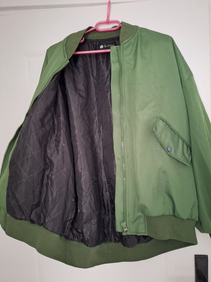 Kadın Yeşil Fermuarlı Street Wear Ceket - Görsel 2