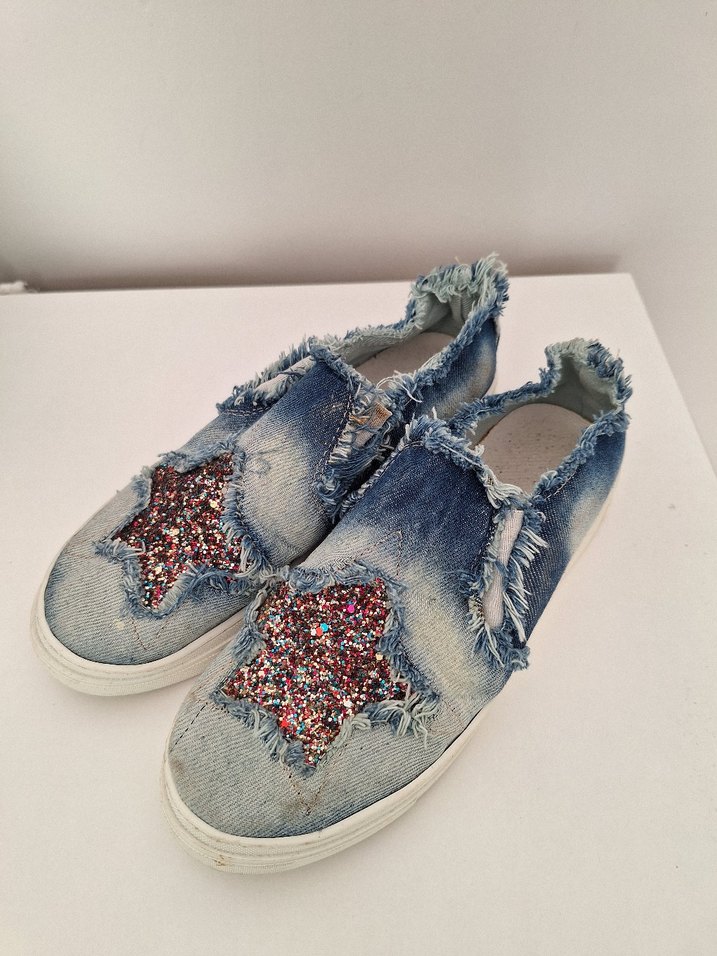 Payetli Yıldız Detaylı Denim Kadın Spor Ayakkabı - Görsel 2