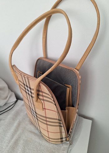 Bej Ekose Deri Fermuarlı Kadın Çantası - Görsel 6