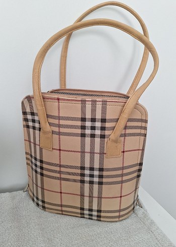 Bej Ekose Deri Fermuarlı Kadın Çantası - Görsel 2