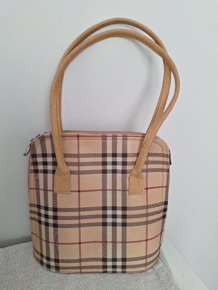 Bej Ekose Deri Fermuarlı Kadın Çantası - Görsel 3