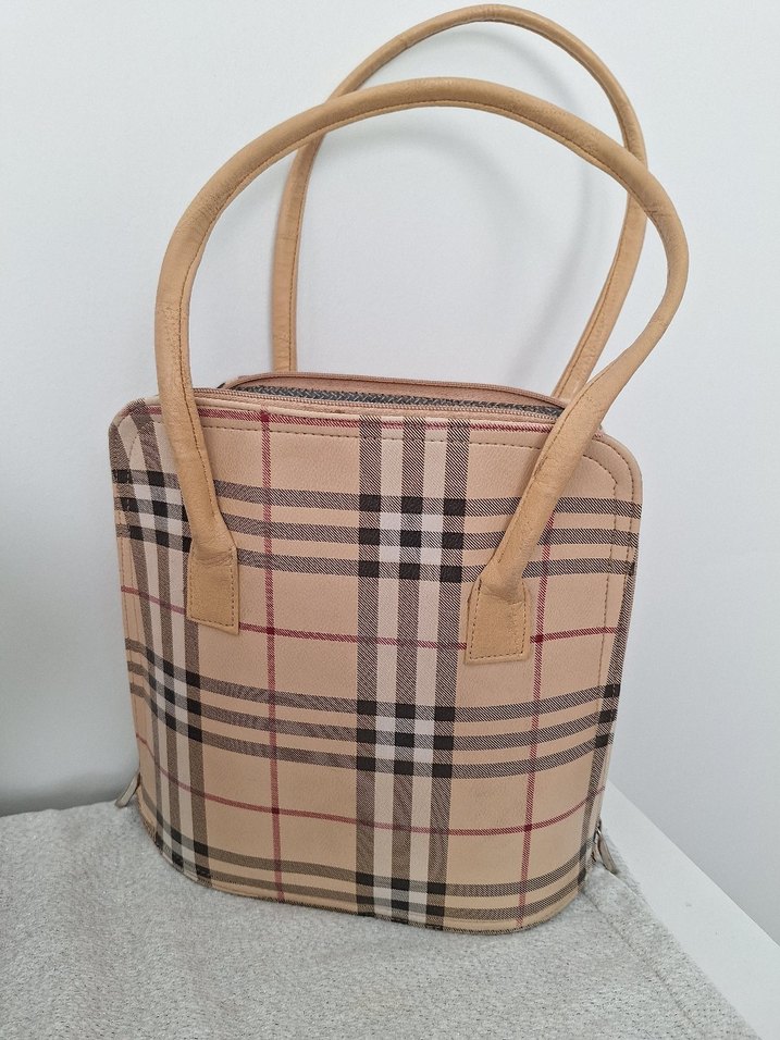 Bej Ekose Deri Fermuarlı Kadın Çantası - Görsel 2