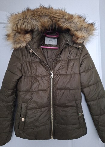 Asker yesili Kürklü Kadın Kışlık Mont - Görsel 3