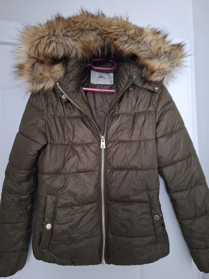 Asker yesili Kürklü Kadın Kışlık Mont - Görsel 3