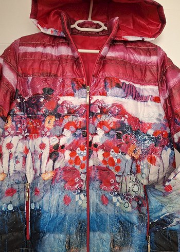 Kadın Renkli Kapüşonlu Kısa Ceket - Görsel 3