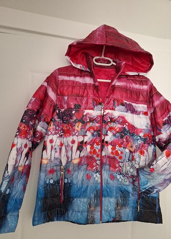 Kadın Renkli Kapüşonlu Kısa Ceket - Görsel 2