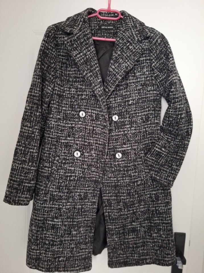 Gri Midi Kadın Düğmeli Kaban Ceket - Görsel 3