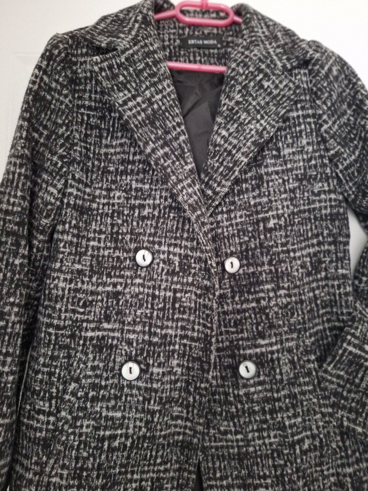 Gri Midi Kadın Düğmeli Kaban Ceket - Görsel 2