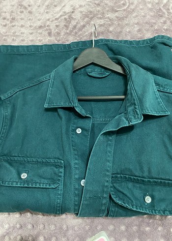 Düğmeli Yeşil Denim Erkek Gömlek - Görsel 2