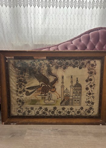 American Vintage Vintage Ahsap Cerceveli Osmanli Temali Dikisli Tablo
