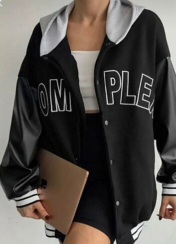 Complex nakış logolu deri kol Detaylı unisex model kapşonlu kole