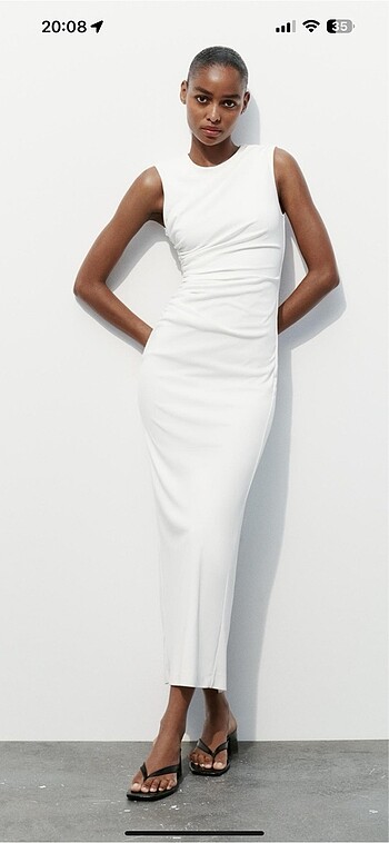 ZARA DRAPE DETAYLI MİDİ ELBİSE