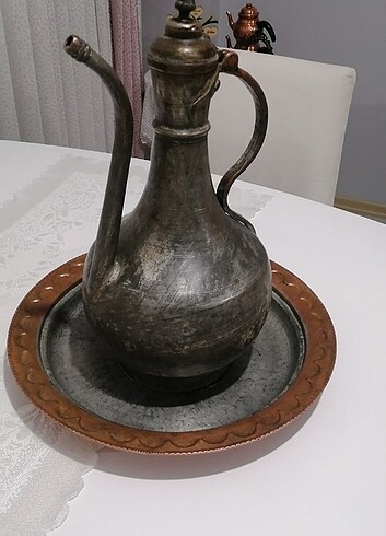 Antika bakır ibrik ve tepsi - Görsel 6