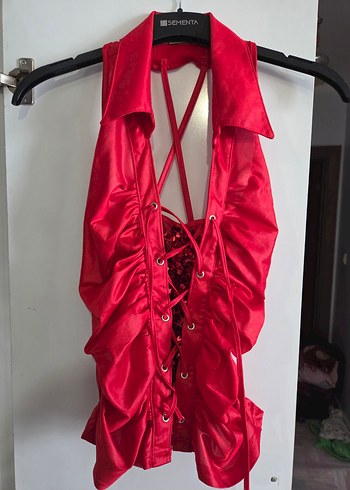 Kırmızı Drapeli Mini Gotik Bustiyer