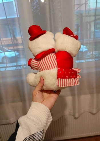 Kırmızı Detaylı Beyaz Peluş Ayıcık Çifti - Görsel 2