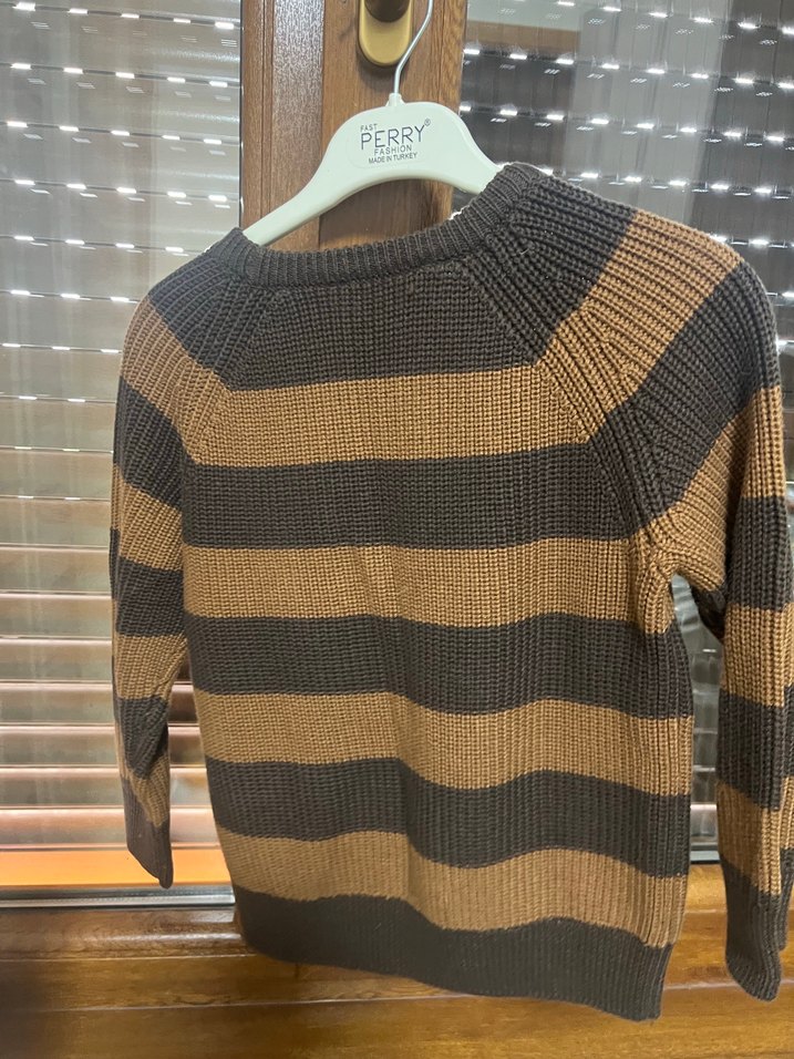 Erkek Çocuk Çizgili Koyu Kahverengi Kazak - Görsel 4