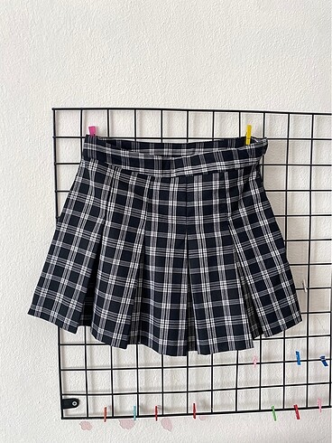 H&M 36 Beden Ekoseli Mini Etek