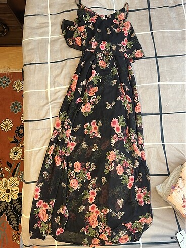 Diğer Uzun askılı çiçekli butik elbise