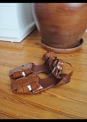 Kahverengi Kemerli Deri Kadın Sandalet - Görsel 2