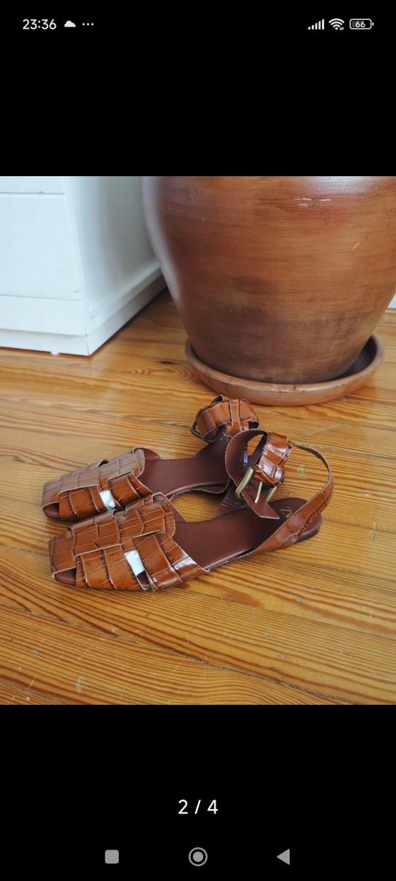 Kahverengi Kemerli Deri Kadın Sandalet - Görsel 2